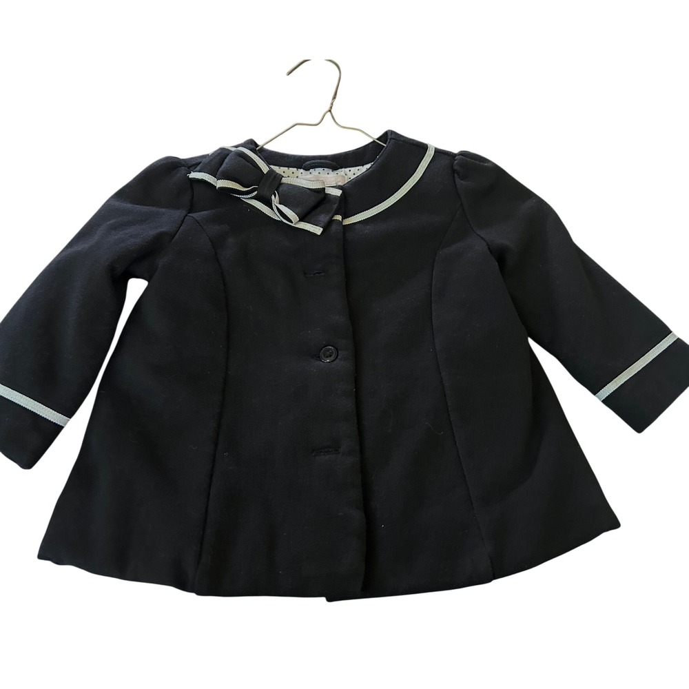 Janie and Jack Toddler Girls Black Velvet Coat Bow Detail Size 12-24 Months
